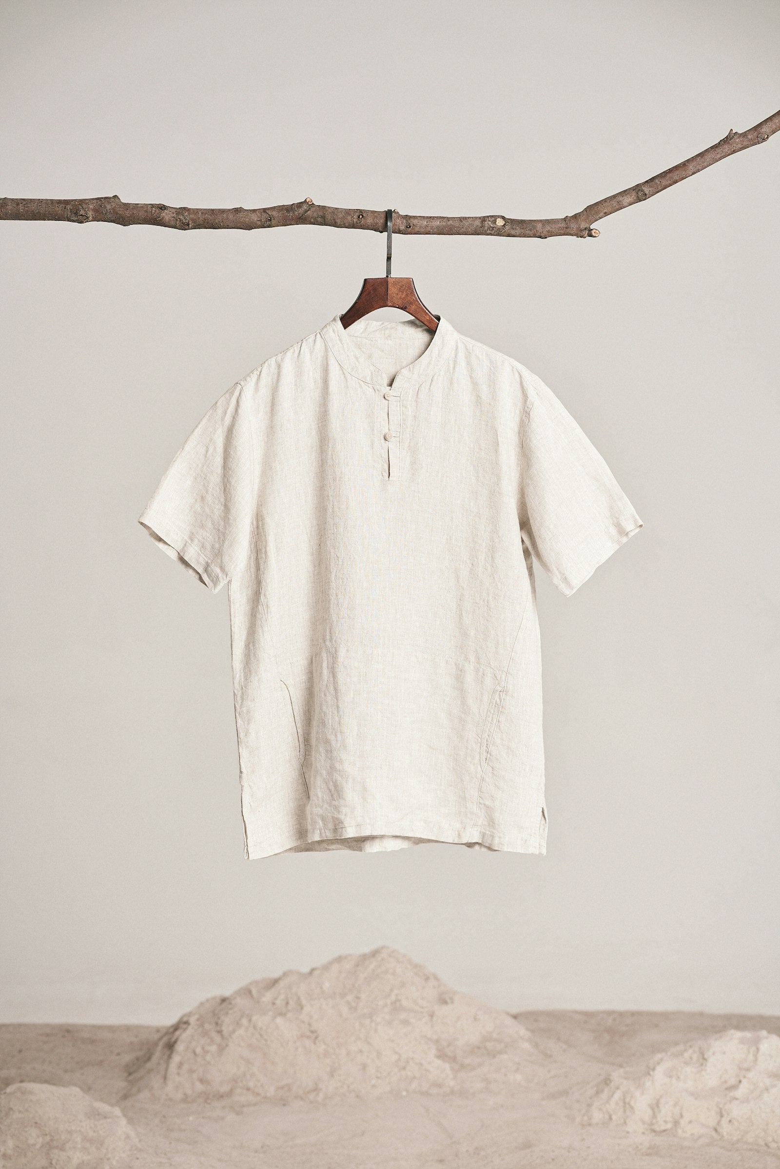 Band collar shirt (White)