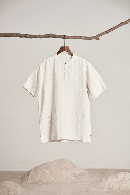 Band collar shirt (White)