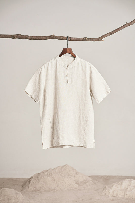 Band collar shirt (White)